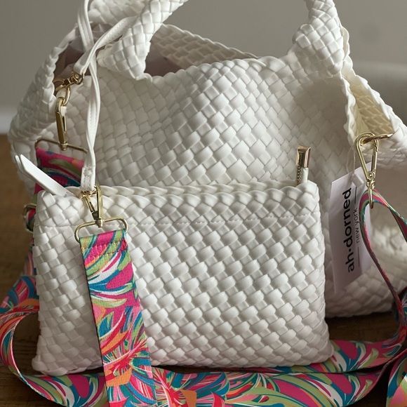 Ah dorned Lily Medium woven neoprene crossbody tote in white SOLD - Picture 1 of 2